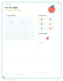 Alphabet tracing worksheet — A is for Apple
